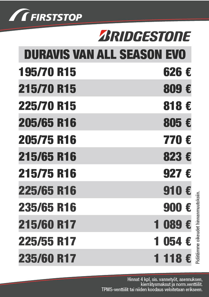Bridgestone Duravis VAN All Season EVO hinnat