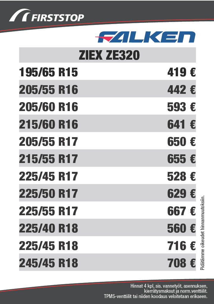 Falken Ziex ZE320 hinnat