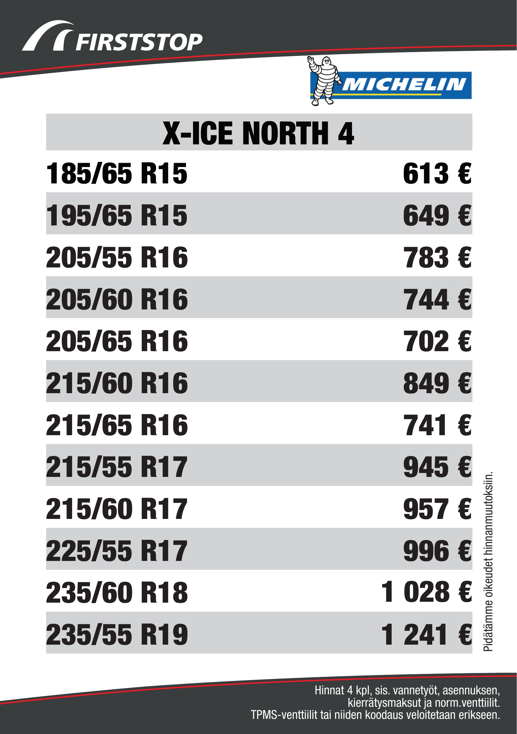 Michelin X-Ice North 4 hinta