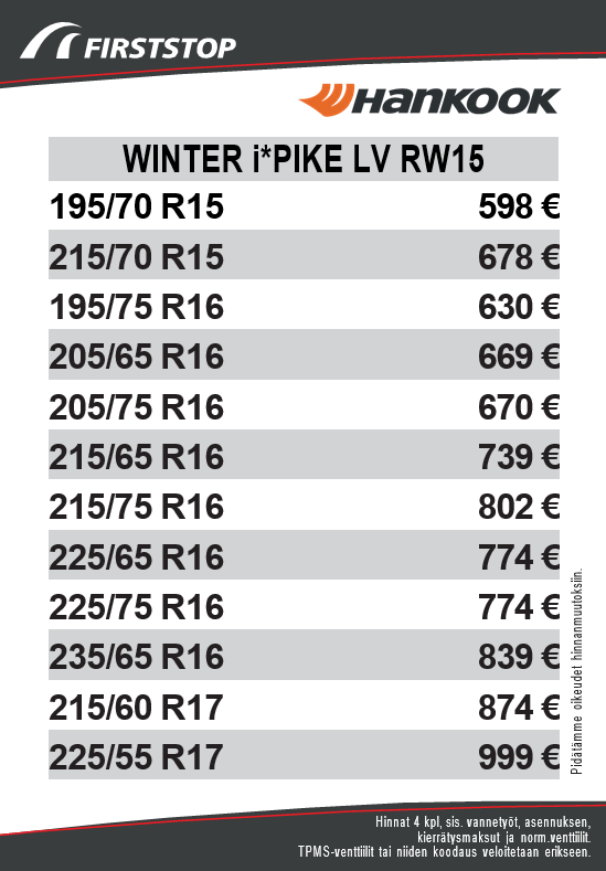 Hankook Winter i*Pike LV RW15 hinta